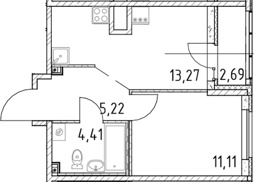 1-комнатная квартира 34.01 м², 16/23 эт., ЖК «Город Первых»